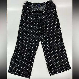 Adrienne Vittadini Women's XL Crop Wide Leg Pants Black White Polka Dot